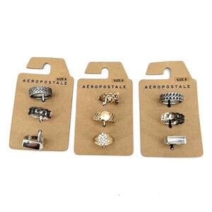 Aeropostale Set Of 9 Silver & Gold Tone Stackable Rings New On Card Size 8